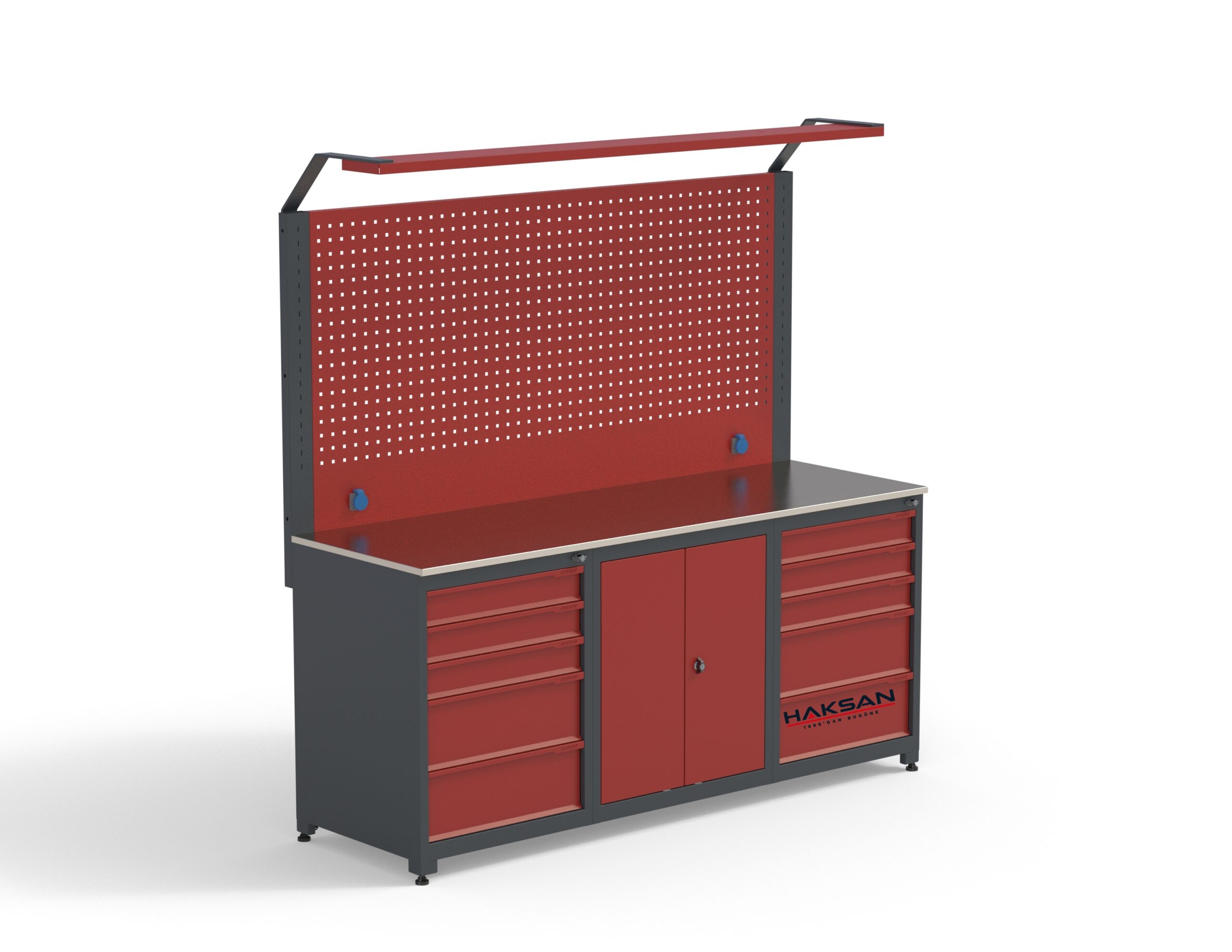 2 Metre 10 Çekmeceli Dolaplı Çalışma Tezgahı(Antrasit-Kırmızı)